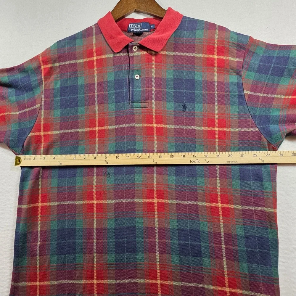 Polo Ralph Lauren Plaid‎ Polo Shirt Mens XL Red Green Blue Vintage Made in USA